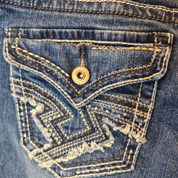 Hydraulic Distressed Skinny Jeans Blue Embellished Pockets Size 7 / 8 - Picture 9 of 11